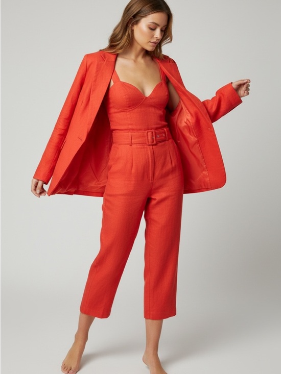 AFRM Pants - AFRM Orange Belted Cropped Jumpsuit with Matching Blazer